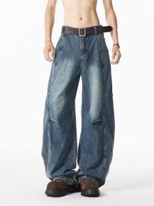 Retro American Spring Autumn Mens Jeans Casual Loose Versatile Patchwork Straight Leg Wide Leg Pants Everyday Wear