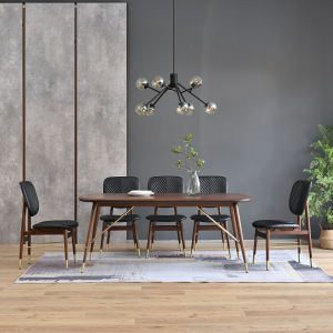 Nordic Designer Luxury Small Household Use Black Walnut Rectangle Solid Wood Furniture Dining Table Simple Assembly Required