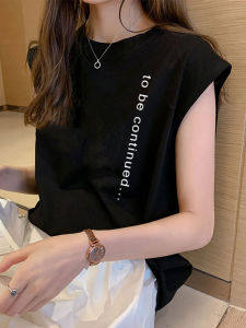 Fashionable Letter Print Sleeveless Vest Womens T-Shirt Inner Wear Design Summer New Arrival Korean Style plus Size Cotton Blend