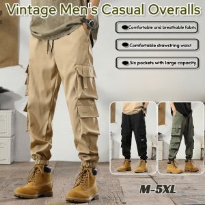 [Durable and Wear-Resistant Material] Overalls Mens Casual American Pants Paratrooper Pants Loose Cotton Spring Autumn Winter Straight Outdoor Trousers