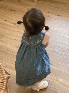 Summer Girls Dress Embroidered Denim Vest Skirt Child High-End Feeling Loose Fit Korean Style Blue Jeans Skirt for Kids