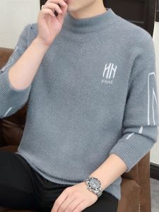 ROMON | Lormen Mens Thickened Half High Collar Sweater Water Rabbit Velvet Autumn Winter Style Casual Inner Knitted Wear Loose Fit