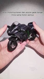 Diecast Miniatur Motor - Kawasaki Ninja H2R Skala 1:12 & 1:9 Diecast Alloy Logam Motor Mainan Terdapat Lampu dan Suara - Motor Pajangan Miniatur Kawasaki Ninja H2R Hitam 1/12 dan 1/9