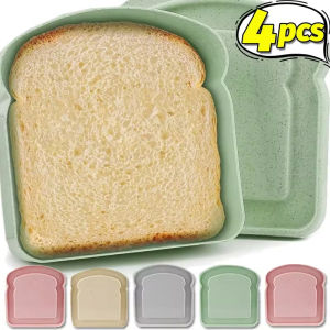 4pcs Sandwich Boxes Reusable Microwave Lunch Box Protable Toast Storage Box with Waterproof Lid Food Grade Plastic Food Containers