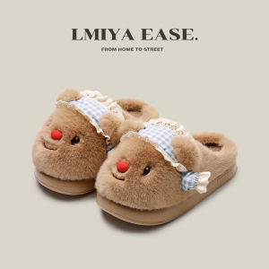 Giày Vải Lông Gấu Dày Ấm Áp Cho Nữ Mùa Thu Đông Đế EVA Đế Cao Su Thoải Mái Dễ Thương Giày Lười Trong Nhà Ngoài Trời