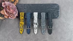 Vòng Tay Da Dây Đeo Đồng Hồ Dập Nổi Họa Tiết Da Cá Mập Vintage Dây Da Bò Dành Cho Nam 18/19/20/21/22/23/24mm Vòng Tay