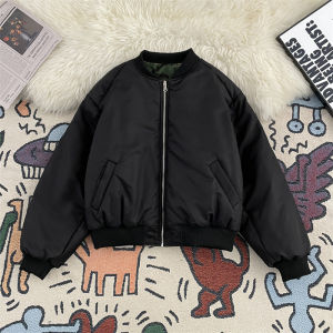 American Street Style Mens Double-Sided Wear Thickened Warmth Flight Jacket Cotton Baseball Coat Outerwear Casual Youth Trend