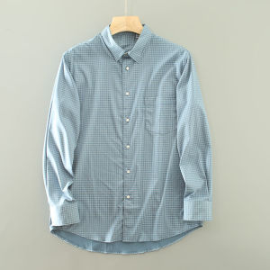 Áo Sơ Mi Nam Dài Tay Mỏng Mùa Thu Bằng Vải Lụa Mềm Mại Thoáng Khí Họa Tiết Kẻ Caro Cổ Polo Thường Ngày