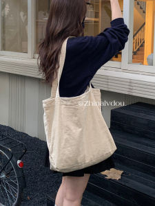 Korean Style Autumn Winter Lazy Pure Color Simple Commute Canvas Bag High Sense Small Crowd Corduroy Single Shoulder Tote Bag