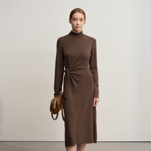 AMII | Winter New Elegance Office Wear High Neck Tie Knit Dress