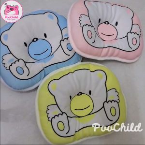 Gối cho bé sơ sinh chống méo đầu Poochild dạng chữ nhật hình gấu thấm mồ hôi ngủ ngon giặt dễ dàng thoáng khí bảo vệ bé