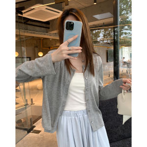 Breathable Lightweight Knitted Linen Sunscreen Cardigan Korean Style Commute Casual Fit Air Conditioning Top Summer Womens Fashion