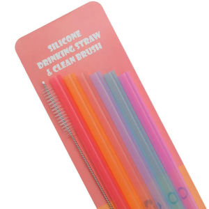 6Pcs Silicone Reusable Straws Straight Multicolor Drinking Straw Set with Cleaning Brush Flexible Juice Straw for Party Home Bar