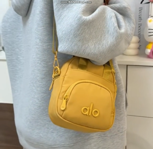 ALO Women Mini Nylon Backpack 3-Way Carry Handbag Crossbody Shoulder Bag Lightweight Multi Pocket Casual Yoga Sports Daily Small Backpack