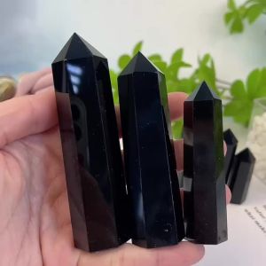 1pc 50-80mm Natural Crystal Polished Obsidian Point Hexagonal Obelisk Crystal Wand Meditation Ornament For Home Decoration