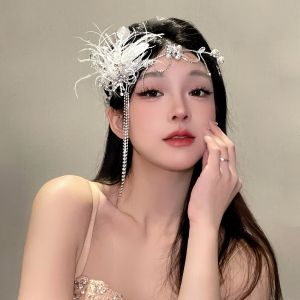 White Feather Tassel Headband Bridal Birthday Hair Accessory Elegant Sensation Ceremony Costume Jewelry Korean Style Fresh out