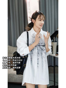 Meiyang Pure Cotton Casual Shirt Street Girl Retro Print Long Sleeve Button up Loose Fit Polo Collar Regular Length Summer Shirt