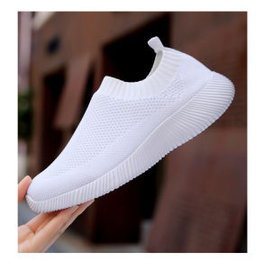 Slip On Lightweight Leisure All Black Sneakers White Rubber Womens Shoes Fly Woven Breathable Casual Shoes