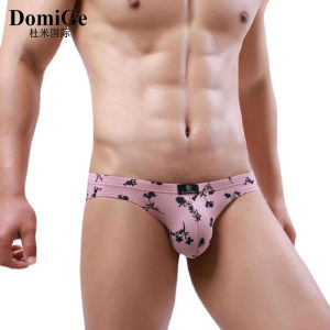 Domi International Mens เซ็กซี่ Low เอว Ice ผ้าไหม กางเกงใน ระบายอากาศได้ดี ชุดชั้นในสามเหลี่ยมบาง ฤดูร้อน Pink U Convex ดีไซน์ โพลีเอสเตอร์