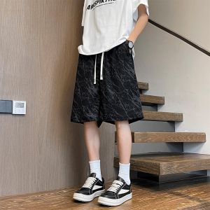 HetingHOME | Quần dài nam cạp vừa màu hồng rộng rãi mùa hè phong cách Mỹ quần short nam quần jeans nam quần dài năm phần