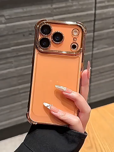 CrashStar Airbag Thickened Electroplating Edge Clear Acrylic Shockproof Phone Case For iPhone 17 16 15 14 Pro Max Plus 13 12 11 Pro Max XR Hard Transparent Back Soft Edge Phone Casing Cover With Glass Lens Films Protector