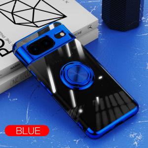 Slim Plating Transparent Metal Shockproof Case For Google Pixel 10 9 8 7 Pro XL 8A 7A Magnetic Ring Bracket Protective Cover