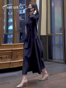 Hong Kong High-End Autumn New Splicing Fake Two-Piece Long Dress Women Loose Slimming Large Size Casual Dress MCFADENS