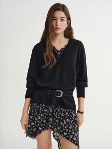 DUSHU | Design Feel Floral Patchwork Fake Two-piece Sweater