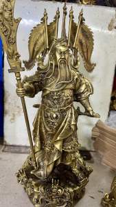 เทพเจ้ากวนอู 5 ธง สูง44 cm(ชนะศึก) ทองเหลืองเทพเจ้าแห่งสงครามและความซื่อสัตย์ยุติธรรม