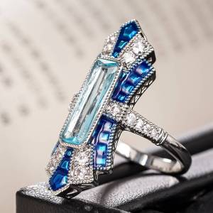 Huitan Silver Color Fashion Women Rings Party Daily Unique Design Finger Accessories Inlaid Shiny Blue CZ Personalized Jewelry