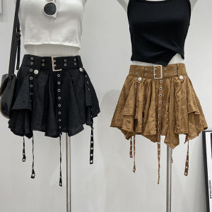 กระโปรงสั้นเอวสูงสไตล์เกาหลี ทรงเอ ผ้าเดนิม สีพื้น แขนสั้น กระโปรงทรงเอ กระโปรงสั้น ฤดูร้อน 2024 กระโปรงทรงเอเอวสูง