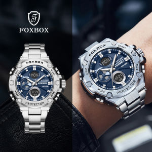 LIGE Foxbox watch for mans Luxury Dual Display Sport Quartz Wristwatch For Men All Steel Military Waterproof seiko automatic watch jam tangan lelaki+ Box