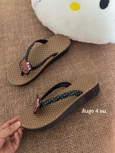 รองเท้าแตะส้นสูงลายจุดสุดน่ารัก สไตล์เกาหลี สำหรับผู้หญิง ฤดูร้อนปี 2025 รองเท้าแตะแบบสวมสบาย ส่วนบนทำจาก PVC