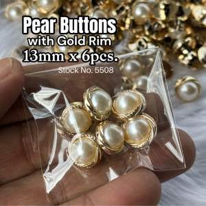 5508 QQ Lady Pearl Buttons with Gold Rim 13mm (Per 6Pcs) by Lucky888corp
