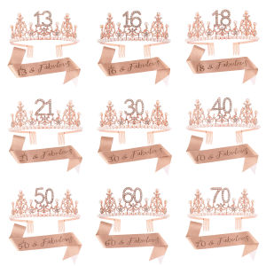 13 16 18 21 30 40 & Fabulous Glitter SASH และ Rhinestone Tiara Crown Rose Gold สําหรับสาวผู้หญิงวันเกิด PARTY อุปกรณ์ตกแต่ง