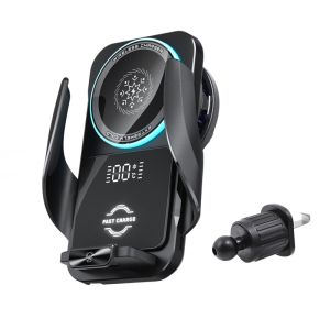 Semiconductor Cooling Car Phone Holder 15W Wireless Charger Temperature Display 360 Rotation Mount for Samsung S26 Iphone 17 16