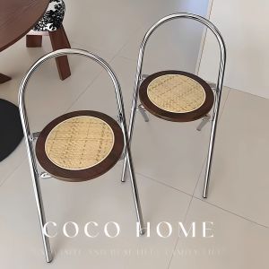 Retro round Stool Foldable Durable Space Saving Chair Home Decor Practical Furniture Compact Size Adult Seating Casual Style