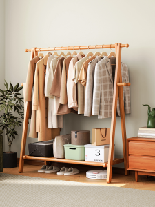 Simple Modern Real Wood Floor Standing Clothes Drying Rack Living Room Bedroom Universal Easy Assembly Stand Clothes Hanger