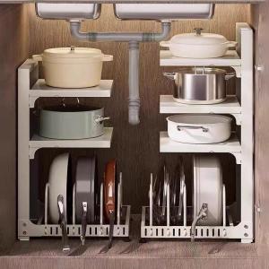 Kitchen Storage Rack Pot Holder Craft Cabinet Multifunctional Sink Storage Rack L-Shaped Triangle Design Rustproof ABS Material