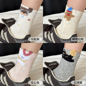Cartoon Dog Cotton Socks Womens Mid-calf Thin Breathable Sweat Absorbent Summer Cute Long Socks Comfortable All Season Long