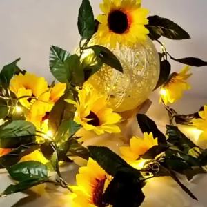 Sunflower LED String Lights Artificial Greenery Vine Garland Warm Light Battery Operated Bedroom Home Party Decor Lamp