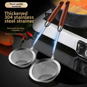 Fine Sifting & Oil Skimming Stainless Steel Strainer Wooden Handle