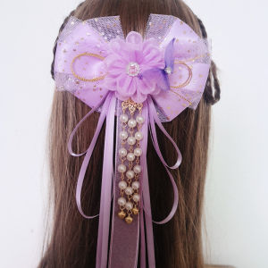 Sweet Fresh Ancient Chinese Style Hair Accessories Hairpins Long Sashes Beautiful Butterfly Knots Silk Flower Headwear for Kids