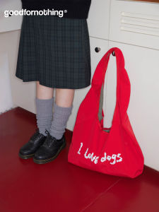 กระเป๋าสะพายข้างสุนัขสีแดง Goodfornothing กระเป๋าสะพายข้างแบบสะพายข้างด้านเดียวความจุขนาดใหญ่ ผ้าฝ้าย กระเป๋าสะพายข้างสำหรับทุกวัน