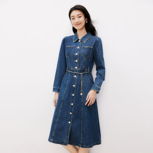 Koradior | Elegant Cotton Denim Dress