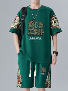 ชุดกีฬาลำลองสไตล์จีนใหม่ คอกลมแขนสั้น ทรงหลวม สำหรับผู้ชาย วัยรุ่น ฤดูร้อน ไซส์ใหญ่ ชุดกีฬาลำลอง ชุดกีฬา