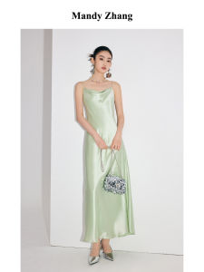 French Style Green Acetate Swing Neck Dress