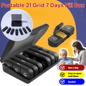 Portable 7 Days Pill Box 21 Grid Black Pill Box Small Multicompartment Portable Pill Boxes Sorting Box Seven Days A Week Pill
