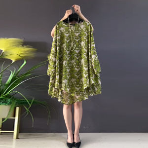 plus Size Womens Summer Long Sleeve Loose Fitting round Neck Floral Print Top Trendy Slimming Fashionable Casual Wear