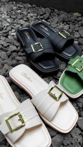VEBLEN Sandal Flat Slides Wanita Cewek Perempuan Model Fashion Gaya Korea Style Nyaman Kekinian